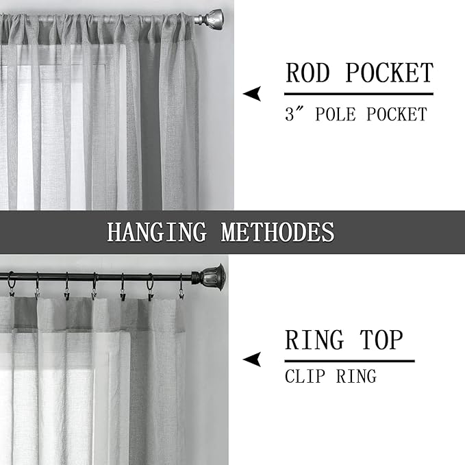 Tollpiz Sheer Curtains Bedroom Linen Textured Curtain Sheers Light Filtering - Image 5
