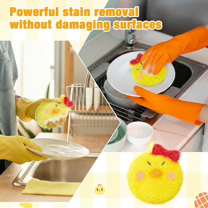 Breling 6 Pieces Chick Shape Dish Sponge Dual Sided Non Scratch Dish Washing - Image 4