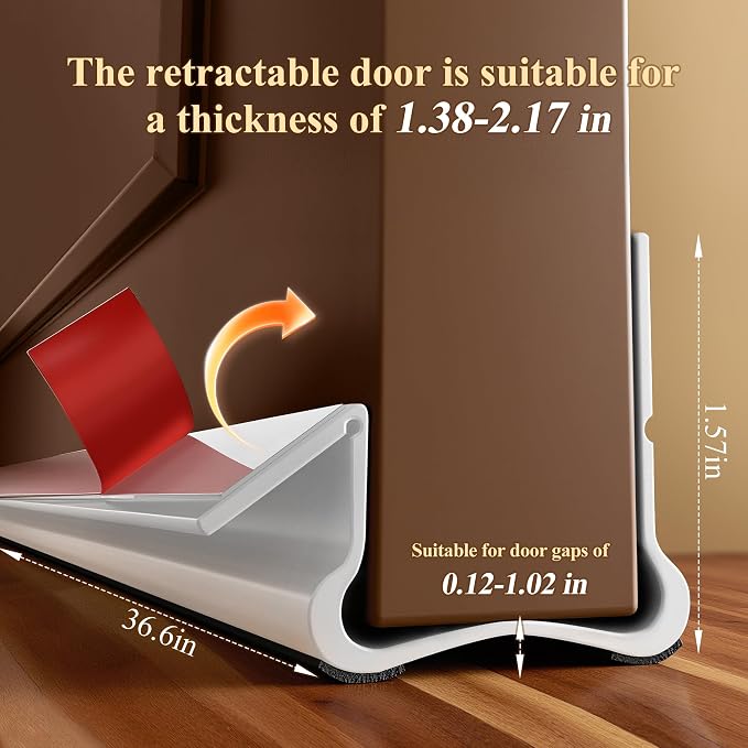 36.6 in Under Door Draft Stopper Reusable Self-Adhesive Door Sweep - Image 2