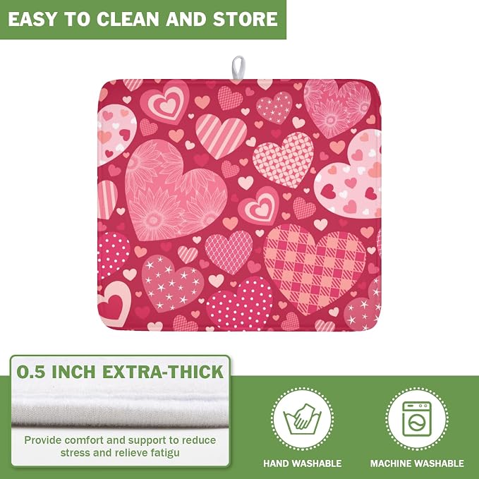 Valentine's Day Dish Drying Mat 16 x 18 Inch Heart Shaped Pattern Dish Drying - Image 5