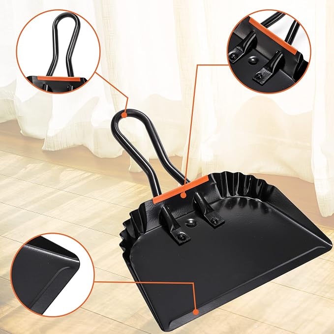TOPZEA 2 Pack Black Metal Dustpan, 12 Inch Heavy Duty Steel Dust Pan - Image 4