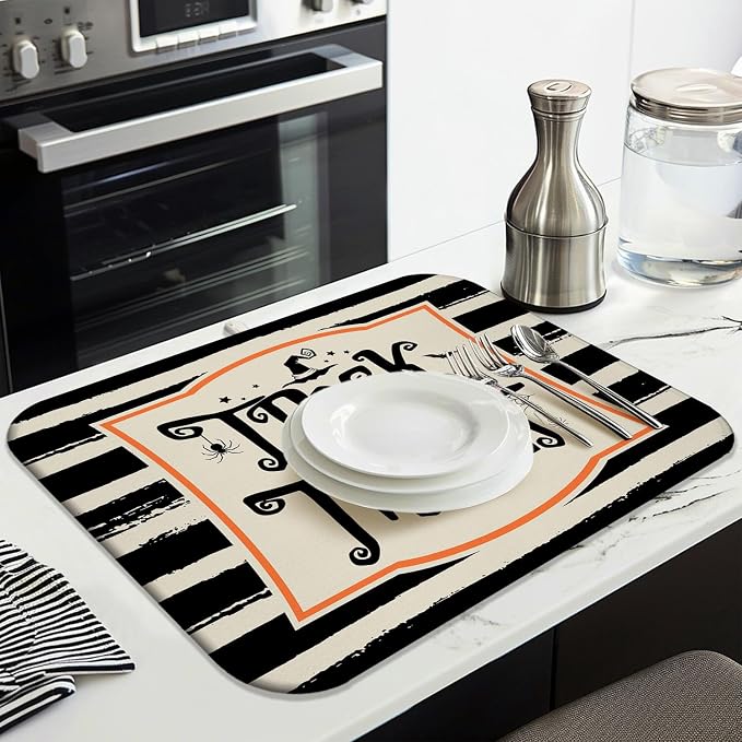 Halloween Dish Drying Mat for Kitchen Counter, Halloween Trick or Treat - Image 3