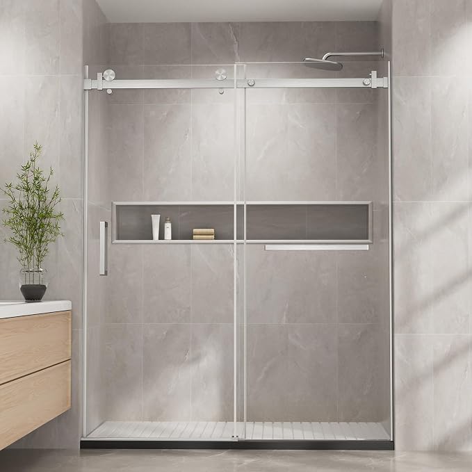 Venice Frameless Shower Door 60 in W x 74 in H, 5/16" Clear Tempered Glass Door by Unknown
