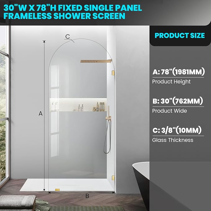 Bathroom Glass Shower Door Panel, 3/8" Thick Clear Tempered Glass Shower Screen - Image 5