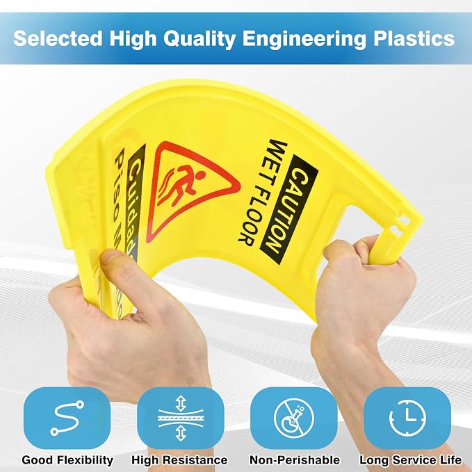4-Pack Caution Wet Floor Sign, 17.5" Height, Bright Yellow, Double-Sided - Image 3