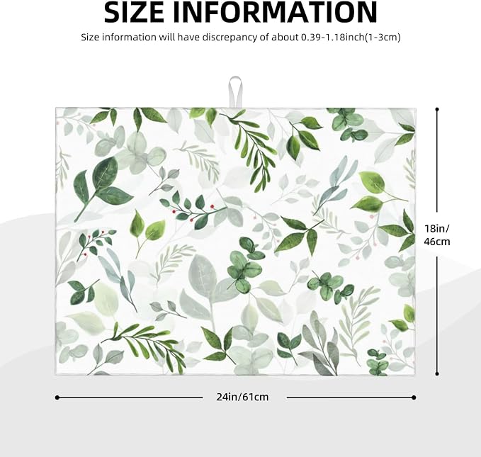 Green Leaves Dish Drying Mat 18x24 inches Microfiber Absorbent Fast Dry Mat - Image 3