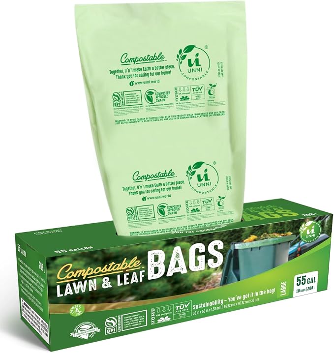 UNNI Compostable Trash Bags, 44-55 Gallon / 208 Liter, Extra Thick 1.38 mil by UNNI