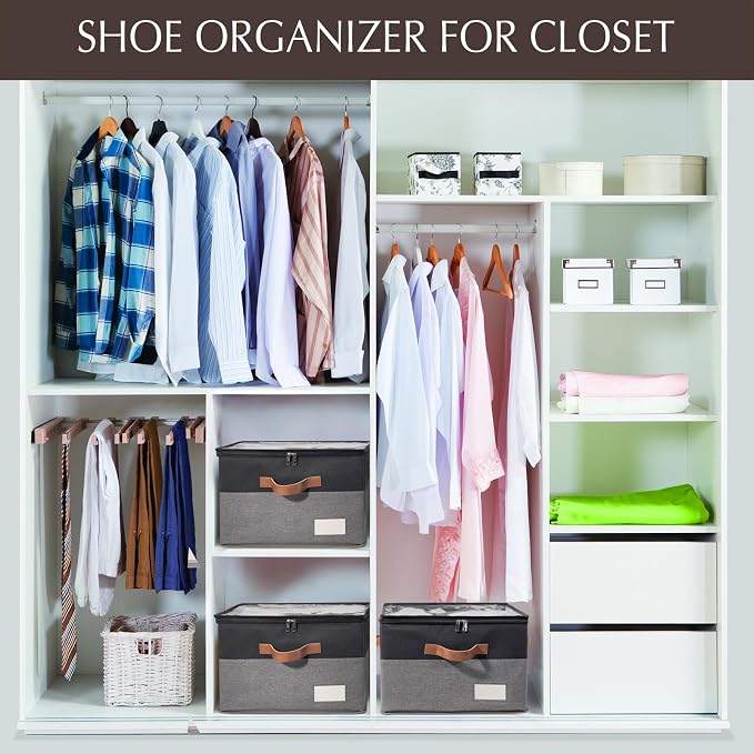 2 Pack Shoe Organizer for Closet, Adjustable Shoe Box Storage Containers - Image 5