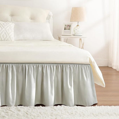 RIMELA Light Grey Bed Skirt King Size 15 Inch Drop, Wrap Around Elastic Bedskirt, Dust Ruffle for Adjustable Bed Base Machine Washable Easy to Install Bed Skirts