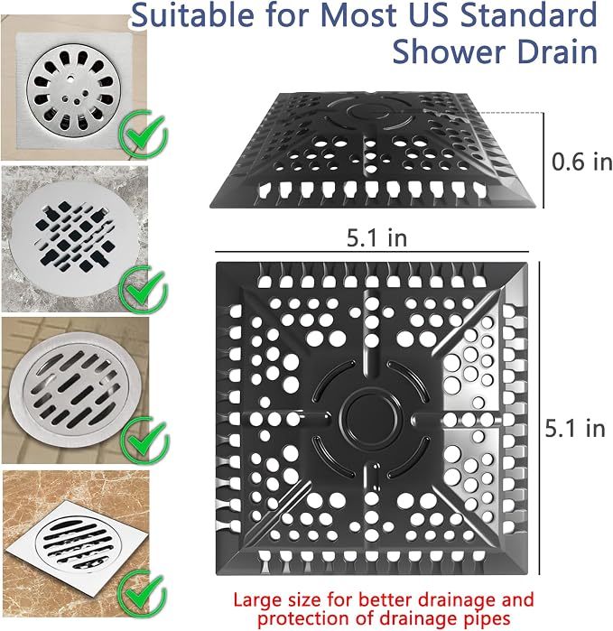 Shower Drain Hair Catcher, Square Silicone Shower Drain Cover - Image 3