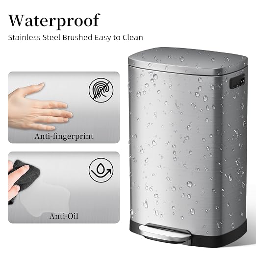 13 Gallon Trash Can with Lid, 50L Fingerprint Proof Stainless Steel Kitchen - Image 3