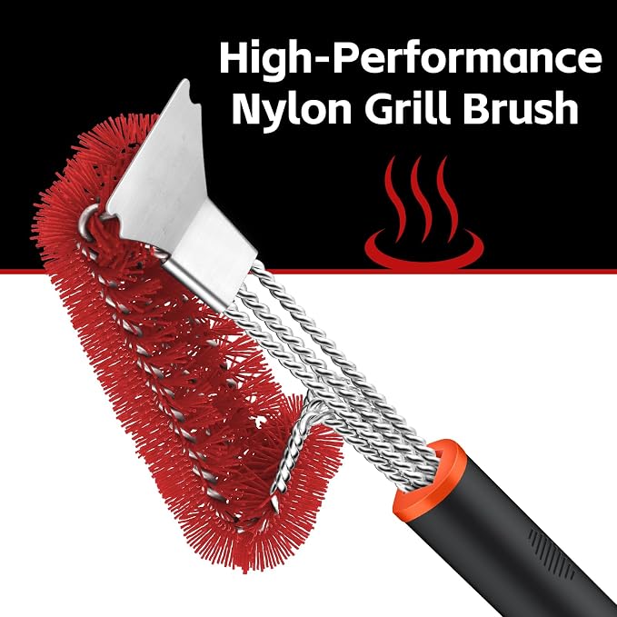 Grill Brush and Scraper, Safe Nylon Bristles Barbecue Triple Scrubbers Cleaning - Image 3