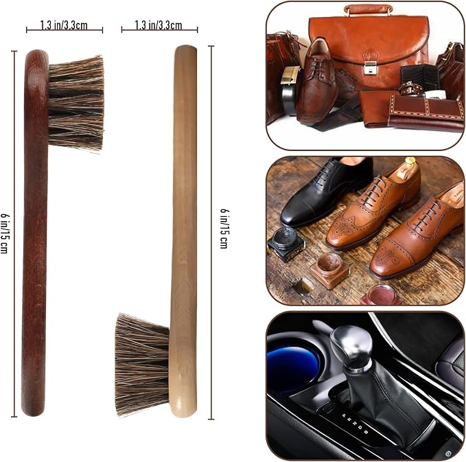 4-Piece 100% Horse Hair Shoe Brush Kit Premium Dauber Applicators Leather Care - Image 6