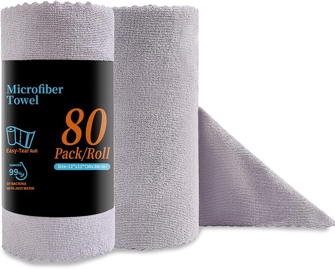 Jessy Home 80 Pack Microfiber Cleaning Cloth Roll Reusable Paper Towels 12"x12" by JessyHome