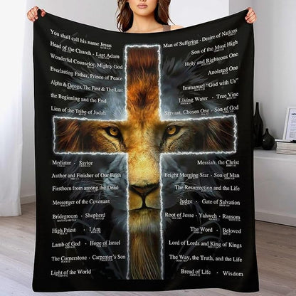 Christian Lion Blanket Scripture Jesus Throw Blanket Christian Gifts for Women Men Religious Blanket for Kids Adults Soft Warm Cozy Fleece Blanket for Couch Sofa Bed 50"x60"