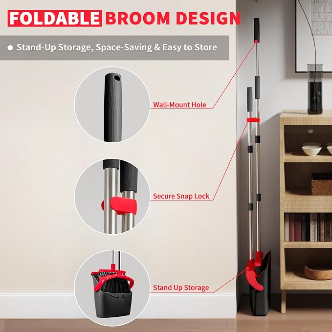 Broom with Dustpan Combo Set, Dust Pans with Long Handle - Image 3