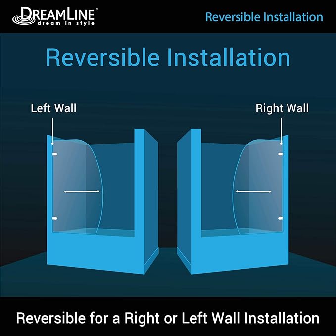 DreamLine Aqua Uno 34 in. W x 58 in. H Frameless Hinged Tub Door in Brushed - Image 4