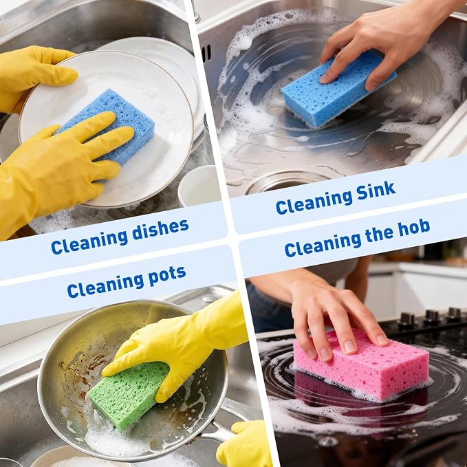 24 Pack Compressed Cellulose Sponge, Non Scratch Kitchen Sponges - Image 7