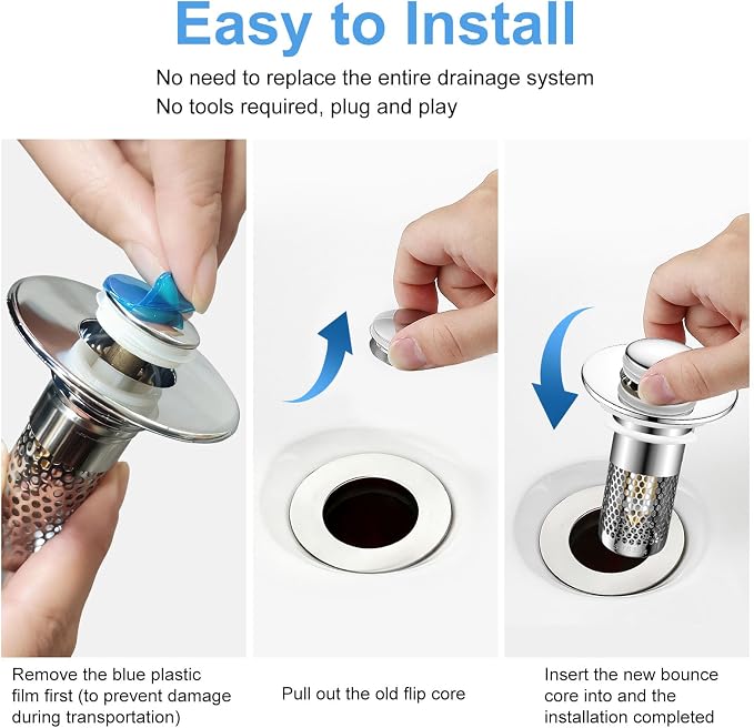 2PCS Bathroom Sink Stopper Hair Catcher Strainer, Pop Up Sink Drain Filter - Image 3