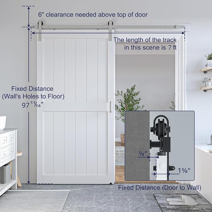 SmartStandard 42 x 96 inch White Sliding MDF Barn Door - Image 3