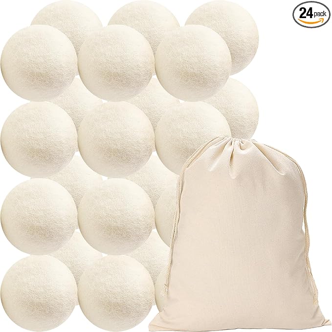 24 Pack Wool Dryer Balls XL Reusable Laundry Balls by Beieverluck