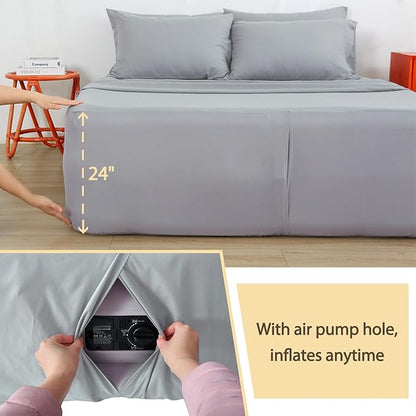 Air Mattress Sheet Set Full Size,6 Piece Deep Pocket Bed Sheet Set for 16-24 Inch Air Bed,Easy Inflate Access,Perfect for Guest Room, RV, Camping,Gray