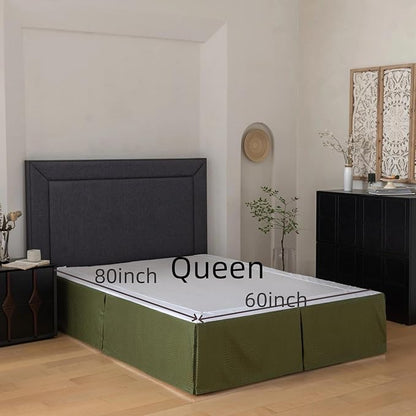 Queen Bed Skirt, Wrap Around Bed Skirt with Pleated Corner, 18 Inch Drop Pleated Waffle Weave Bedskirts, Anti-Slip, Microfiber, Green, 18'' Queen