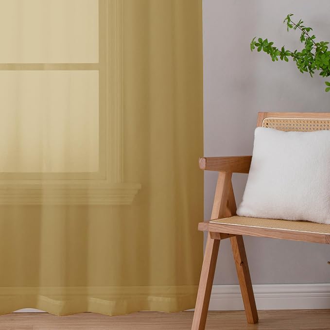 Chyhomenyc Gold Sheer Curtains 96 inches Long 2 Panels, Light Filtering Soft - Image 4