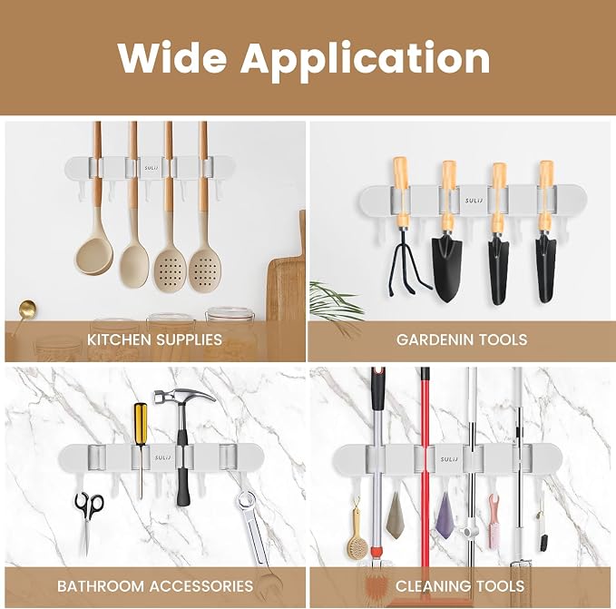 3PCS Broom Holder Wall Mount, No-Drilling Self-Adhesive Mop and Broom Storage - Image 8