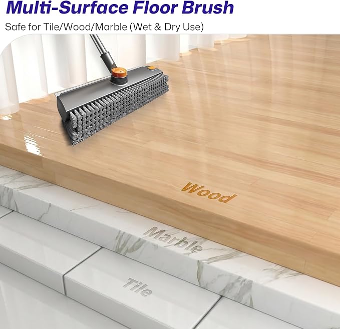 3-in-1 Floor Scrub Brush with Long Handle, Scrape and Heavy-Duty Stiff Bristle - Image 7