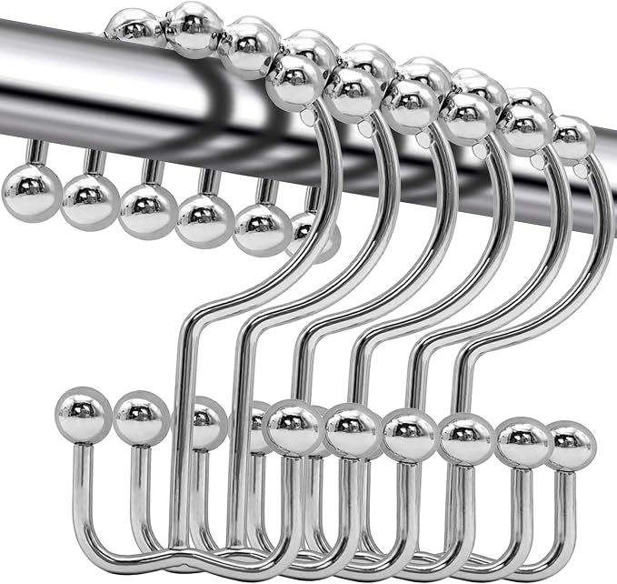 Shower Curtain Hooks, Free Sliding Double Shower Hooks by Cerpourt