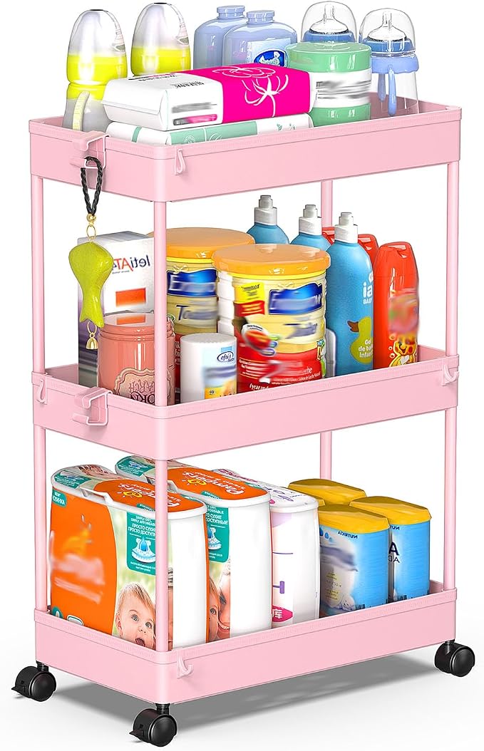 SPACEKEEPER Rolling Storage Cart 3 Tier, Bathroom Cart Organizer Laundry Room by SPACEKEEPER
