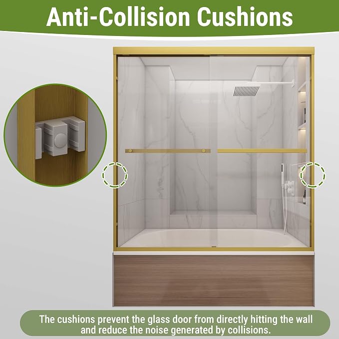 Tub Shower Door 56-60" W x 60" H, Brushed Gold Bathtub Door - Image 5