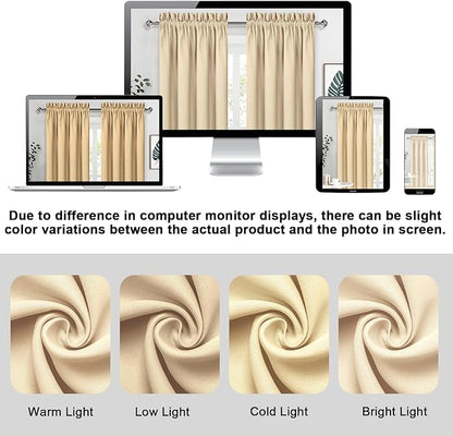 DWCN Blackout Curtains for Living Room Thermal Insulated, Energy Saving & Noise Reducing Bedroom Curtains, Beige, W 52x L 36 Inch, Set of 2 Rod Pocket Curtain Panels