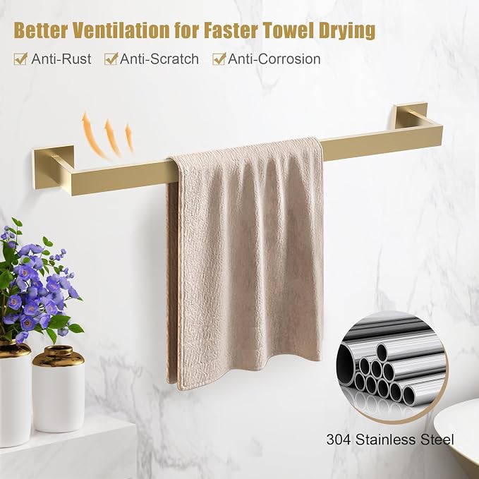 TQKAG Brushed Gold Bathroom Hardware Accessories Set 5 Pieces, Double Post - Image 2