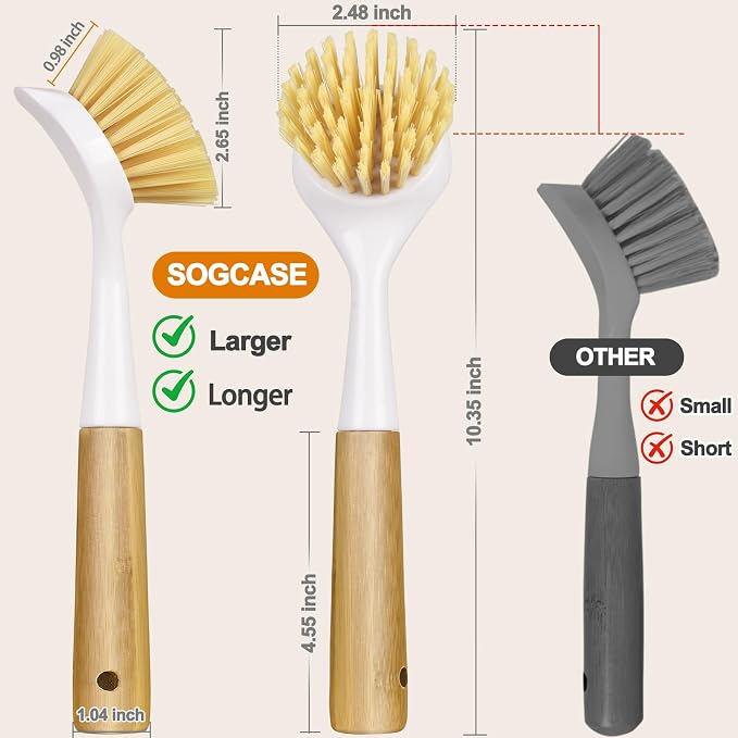 Dish Brush Set with Bamboo Handle, Kitchen Brushes - Image 2