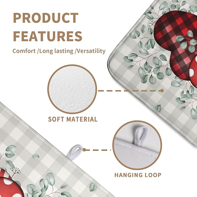 Valentines Day Dish Drying Mat Valentine Buffalo Plaid Eucalyptus Hearts Dishes - Image 2