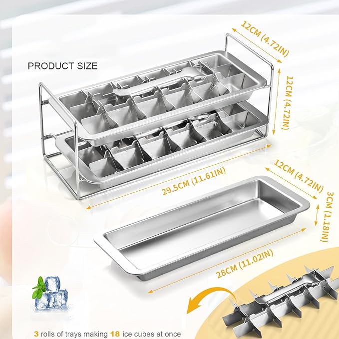 Stainless Steel Ice Cube Tray 2 Pack, 36 Large Cube Slots. Plastic Free Eco - Image 2