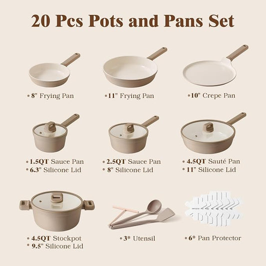 SENSARTE 20Pcs Pots and Pans Set Nonstick, Ceramic Cookware Set Non Stick - Image 2