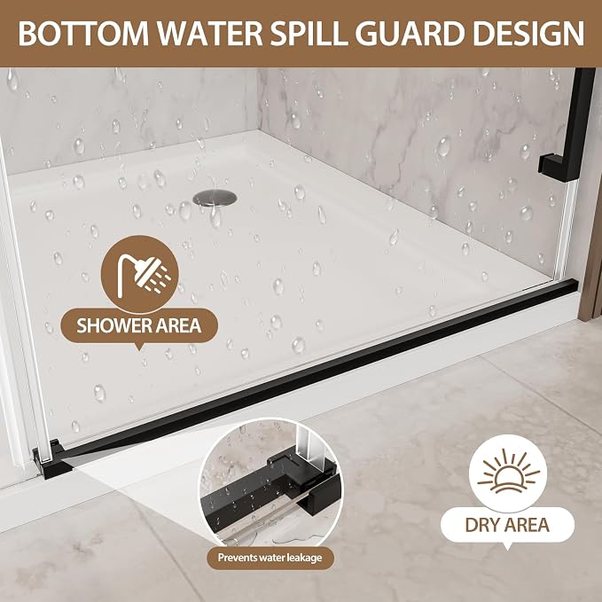 Frameless Sliding Shower Door, 44-48" W x 76" H Shower Glass Door, 5/16" - Image 5