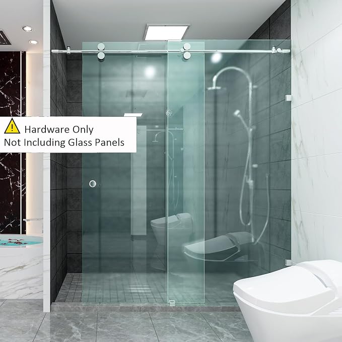 DIYHD 5FT Frameless Chome Stainless Steel Sliding Glass Shower Door Hardware - Image 2