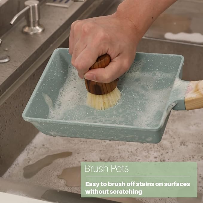 Teak Dish Scrub Brush 3PCS by HTB, Good Grip Small Wooden Dish Brush - Image 5