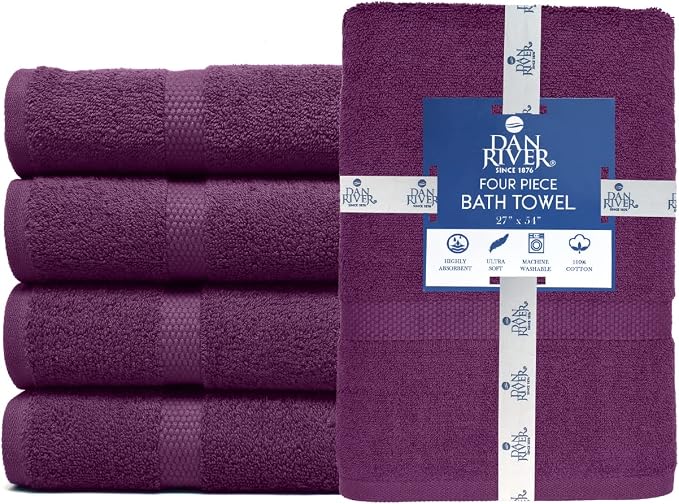 DAN RIVER Bath Towels Set of 4, 27 x 54 Inches, 100% Cotton, Larger & Lighter - Image 3