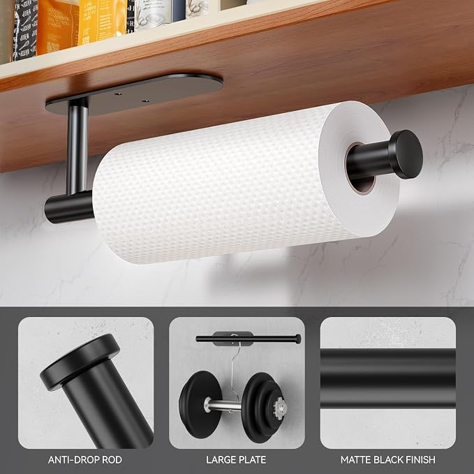 Auxmir Paper Towel Holder Under Cabinet, Self Adhesive Paper Towels Rolls Racks - Image 6
