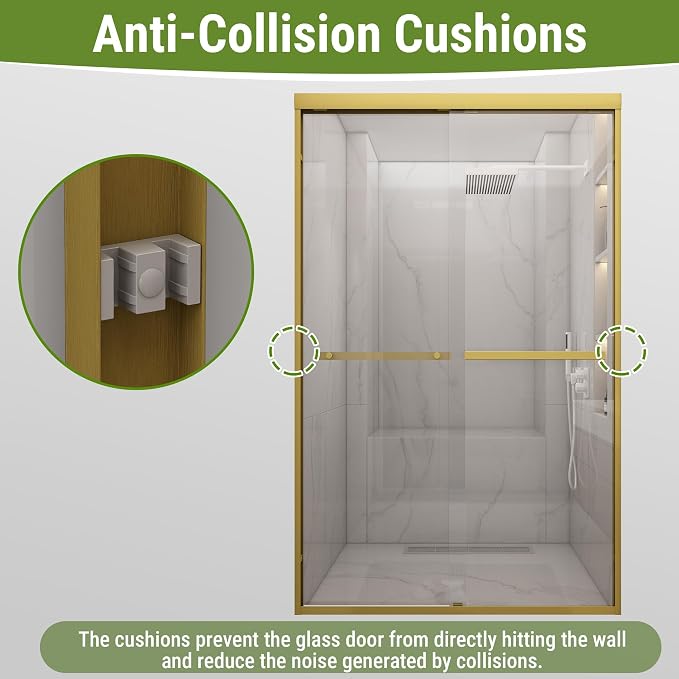 Shower Door 44-48" W * 72" H, Brushed Gold Double Sliding Shower Door - Image 5