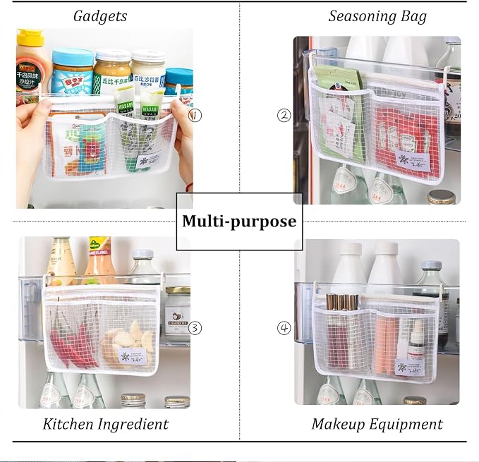 4PCS Refrigerator Door Organizer Set, Fridge Hanging Mesh Bag - Image 6