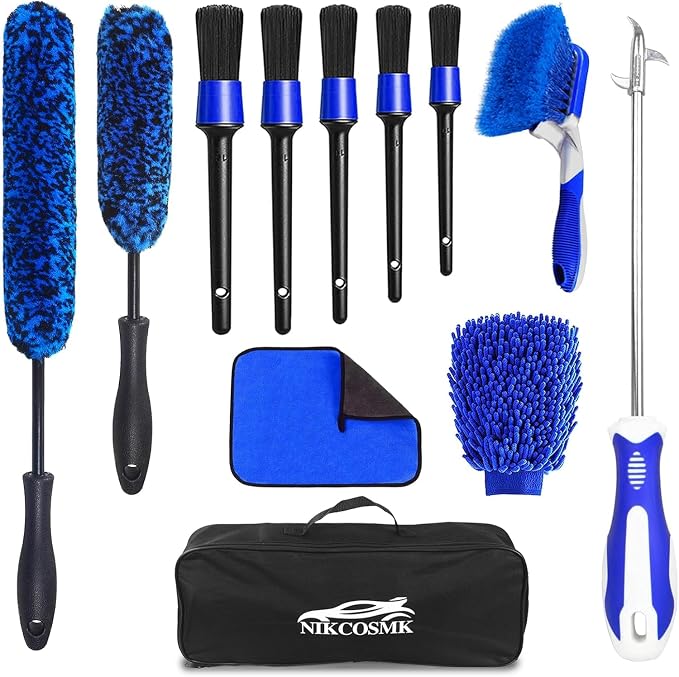 12Pcs Wheel Brush Kit for Cleaning Wheel and Tire, Wheel and Rim Brush by NIKCOSMK