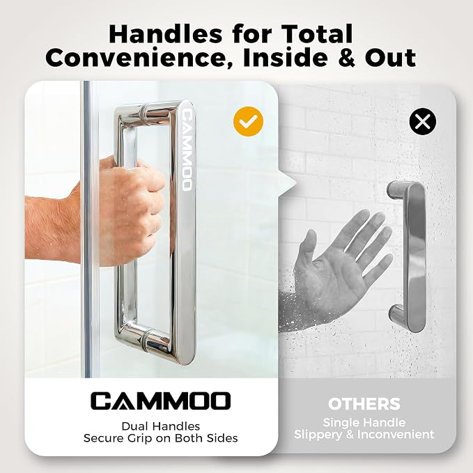 56-60" W x 75" H Frameless Shower Door, Magnetic Sliding Glass Shower Door - Image 8