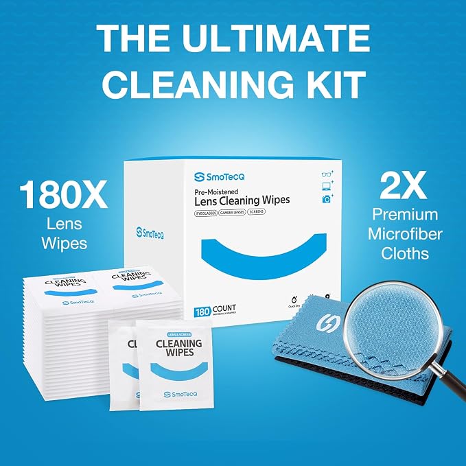 SmoTecQ Lens Wipes for Glasses, 180 Individually Wrapped Eyeglass Cleaning Wipes - Image 2