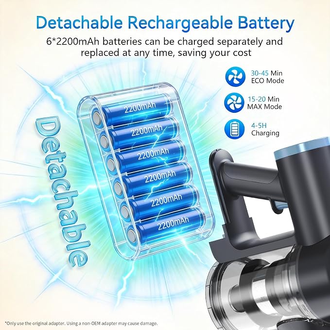 BlueEpic Cordless Vacuum Cleaner, 45KPA 45Mins Rechargeable Vacuum Cordless - Image 8